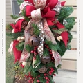 60cm Nordic upside down Christmas tree with red berries, pinecones and metal bells - 60cm American Teardrop Swag