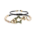 Detail of gold-plated star pendant with green zircons and colorful beads on woven cord - Five-pointed Star + Mixed Color Chain