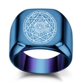 Anello con sigillo quadrato blu in acciaio inossidabile con simboli dei sette arcangeli - US 5 / Blu