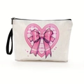 Tragbare Make-up Tasche aus Segeltuch mit Herz-Schleifen-Muster und praktischer Handschlaufe - Herz und Schleifenmuster (Stil 2)
