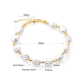 Detailed view of 18K gold plated stainless steel bracelet with irregular pearls and dimensions - Irregular Pearl Spliced Gold Bracelet
