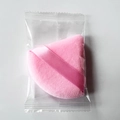 Pink triangular velvet powder puff with ribbon handle in individual plastic packaging - Candy Bag Packaging / Pink
