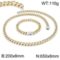 Ensemble collier et bracelet à chaîne cubaine bicolore or et argent avec boucle et dimensions - Ensemble Bicolore 8mm (KS141775-Z)