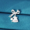 Christmas bow and Santa hat silver stud earring on blue silk background with clear zircons - Christmas Hat Style