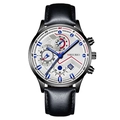 Business quartz watch with black leather strap, white dial and date display - White Dial Blue Pointer Black Case