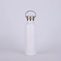 Matte white stainless steel thermal bottle with a natural bamboo and metal loop lid - White (Wood Lid)