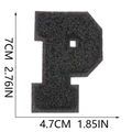 Detailed view of black chenille letter P patch with size 7cm height measurements - Letter P / Black