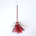 Detail of red and black Halloween witch broom with mesh bristles and sparkling gold buckle - 55*20CM / Black & Red
