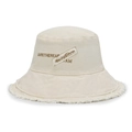 Cream-colored cotton bucket hat with distressed raw edges and letter embroidery details - Adjustable / Off White