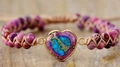Handmade woven heart bracelet with colorful purple and blue natural stone heart charm - Emperor Red