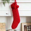 Calza natalizia rossa in maglia grossa da 46cm con pompon per decorazioni per il camino - Rosso