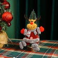 Close-up of a Christmas reindeer plush pendant with red burlap body and snowflake detail - New Dancing Reindeer
