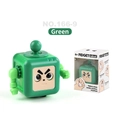 Green Fidget Robot toy for stress relief with movable arms and a display box - Big Eye Robot Green English Box (166-9)