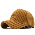 Stylish mustard yellow corduroy baseball cap for winter shown from a 45-degree angle - Adjustable / Khaki/Earth Yellow