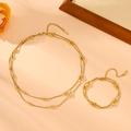 Set collana e bracciale a doppio strato in acciaio inossidabile con perline dorate - Set Di Perline Dorate A Doppio Strato (C202-M607)