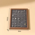 Walnut wood 50-slot ring display tray with grey velvet lining 23.8x20x3cm size - Dark Grey Square 50 Slots