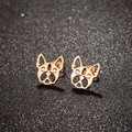 Minimalist French Bulldog stud earrings in rose gold stainless steel with hollow design - Boston Terrier Shape (686) / Rose Gold