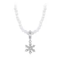 Eleganter S925 Sterlingsilber Schneeflockenanhänger mit facettierten weißen Kristallperlen - Weiße Perlen-Schneeflocken-Halskette (BSN416)