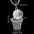 Hip hop silver basketball and hoop pendant necklace with stainless steel chain for sports fans - Basketball Pendant + 70cm Steel Chain / Silver