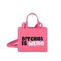 Borsa tote in pelle rosa con stampa di slogan in bianco e nero dal design audace - Rosa Rosso