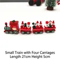 Train de Noël classique en bois à 4 wagons, décor rouge et vert, longueur 21 cm - Train à Quatre Sections