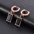 Roségouden roestvrijstalen oorbellen met rechthoekige zwarte edelsteen hanger set - Roségouden oorknopjes met zwarte zirkonia (G216)