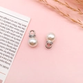 Pendaglio in perla bianca con anello in argento e cristalli per gioielli fai-da-te - 1 Pezzo Perla con Strass Bianco K 8mm