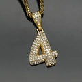 Hip hop style gold number 4 pendant with white rhinestones and a flat Cuban chain - Number 4 / Pendant Only / Gold