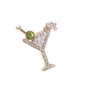 Golden cocktail glass brooch with rainbow AB crystals and olive green stone accent - Gold Cocktail Glass Rhinestone Brooch (XD825220-1)