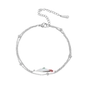 Silver stainless steel double layer beaded chain bracelet with Palestine map charm - Silver Double Layer Chain