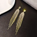 Elegant gold-tone long tassel earrings with sparkling clear cubic zirconia accents - Gold Zirconia Round Diamond Tassel (348)