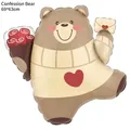 Cartoon teddy bear foil balloon with red hearts for Valentine's Day, 69x63cm size - Bouquet Confession Bear