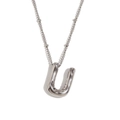 Sleek silver stainless steel necklace with 3D balloon U-shaped letter pendant - Steel-Letter U