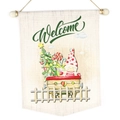 Festive Christmas gnome linen hanging banner with wooden rod and Welcome greeting print - Christmas Gnome