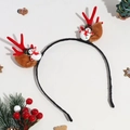 Detailed close-up of a Christmas headband with plush reindeer antlers and snowman decor - Antlers with Snowman