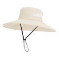 Beige wide brim outdoor sun hat with breathable mesh panels and adjustable chin strap - Beige (9272-Plain)
