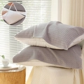 Breathable gray cotton gauze pillow towels with waffle texture and security ties - With Straps-Set / Grey Waffle