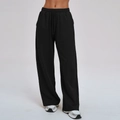 Women's black wide-leg joggers with elastic drawstring waist and straight-cut knit fabric - S / Premium Black