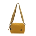 Minimalist yellow nylon crossbody bag with wide shoulder strap and metal logo - Yellow
