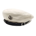 Klassische beige Marine-Baskenmütze mit schwarzem Lederband und Anker-Emblem - M (56-58cm) / Beige