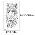 Black and white floral sketch temporary tattoo sticker model XQB-344 size 114x210mm - Realistic Flower and Leaves (XQB-344)