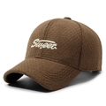 Dark brown plaid knit baseball cap with 3D Sweet embroidery and vintage textured finish - Adjustable / Coffee