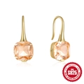 S925 sterling silver drop earrings with square champagne zircon in gold finish - 925 Silver / Gold-Champagne