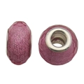 Pink glitter faceted bead with silver metal core for DIY bracelet making and jewelry design - Pink Frosted Faceted Large Hole Bead