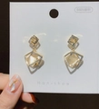 Elegant gold drop earrings with square cat-eye stone and crystal accents on card - Geometric Cat's Eye (1 Silver Earring Post - Gold)