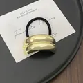 Punk style metallic gold ponytail cuff with thick double layer design and black elastic band - GD426 Gold Smooth Double Arc