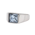Princess cut light blue gemstone ring with wide silver stainless steel band - Steel Light Blue Stone