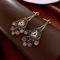 Close-up of vintage gold teardrop earrings with colorful rhinestones and pearls - 29# Silver Needle - Gold - Tassel