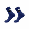 Dunkelblaue Crew-Socken mit süßem Cartoon-Zwinkergesicht und gerippten Bündchen für Alltag - Marineblau (Lustiger Ausdruck)