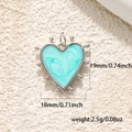Detailed size view of turquoise enamel heart pendant with silver beaded edges - Silver Green Marble Heart